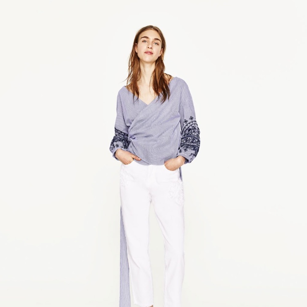 Zara Embroidered Wrap Blouse